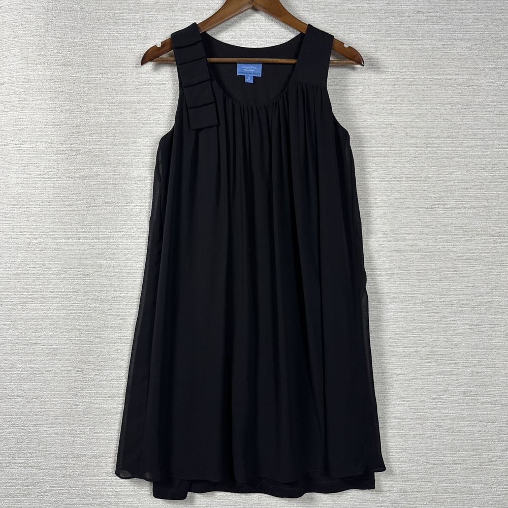 Simply Vera Vera Wang Black Chiffon Shift Dress Medium Sleeveless Bow Overlay
